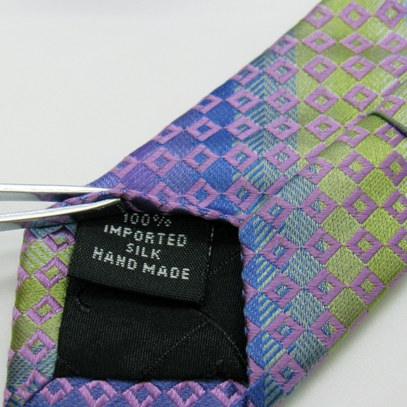 Kenneth Cole New York Men's Neck Tie - Purple, Blue, & Green Checkered Pattern - Picture 7 of 9